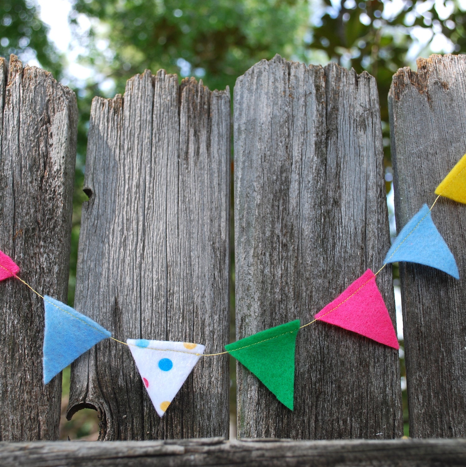 Tiny Pennants Garland - 4 ft, Felt Flags in Brights, Polka Dots