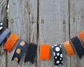 Halloween Garland Felt and Ribbon - 6 ft, Pumpkins, Black and Orange, Glitter, Polka Dots