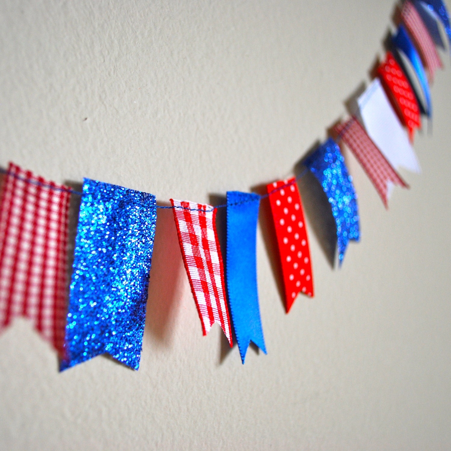 Fourth of July Patriotic Ribbon Garland - 3 ft Red White & Blue