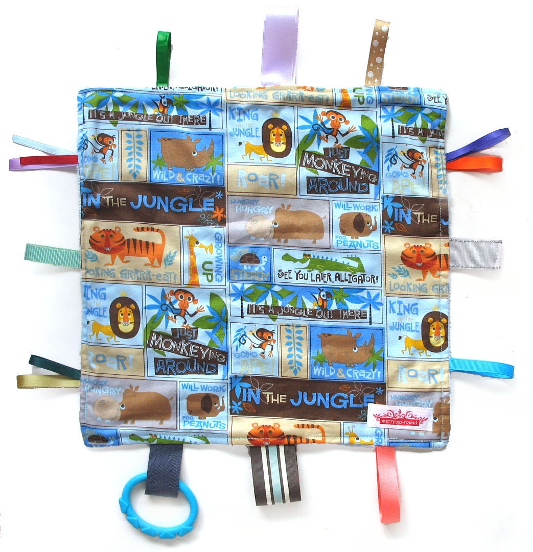 Taggy Snuggly Tag Toy Mini BABY Blankie Comforter  : Baby Gift - Jungle Zoo Animals