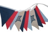 Boys Star Denim Blue, Red & White Flag Bunting. Party, Shop, Banner Decoration or Boys Bedroom Pennant . GIFT IDEA