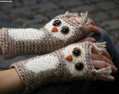 OWL GLOVES FINGERLESS Animal Woodland Forest Hand Warmers Crocheted Wrist Tweed Wool Autumn Winter Kids Adults Free Shipping Worldwide - Pomber