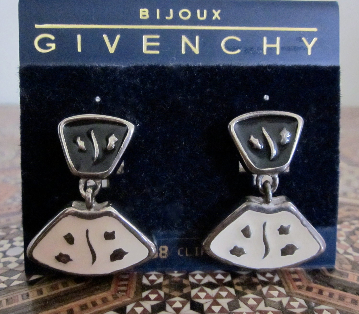 Givenchy / Givenchy Earrings / Clip Earrings 1980s / Gift for Her / Fan / Blue / Cream / Enamel / Romantic Gifts / Modernist / Designer