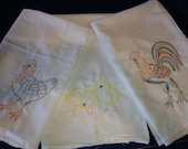 Personalized custom embroidered Chicken  flour sack kitchen  towels set of three with name.