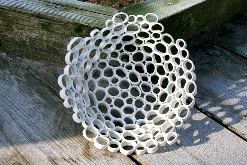 Custom order white porcelain fruit bowl from Particles series.