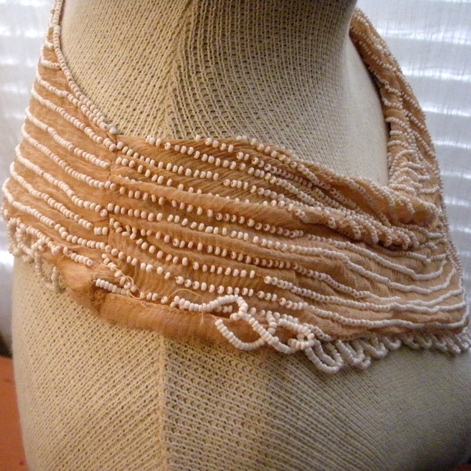 Vintage 1920s Beaded Cowl Collar From Dress Pale Peach Crepe