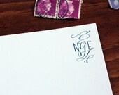Norris Monogram Stationery Set - Blank Flat Note Cards - Set of 16