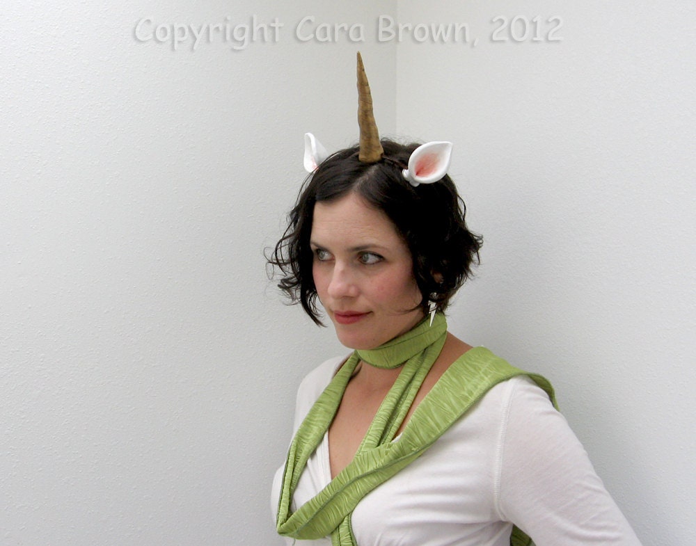 Unicorn Horn Costume Headband with ears Halloween or Festival handmade polymer clay gold - TheElfinForest
