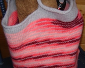 Hand Knit Felted Fulled Tote Market Shopping Bag Gray Peach