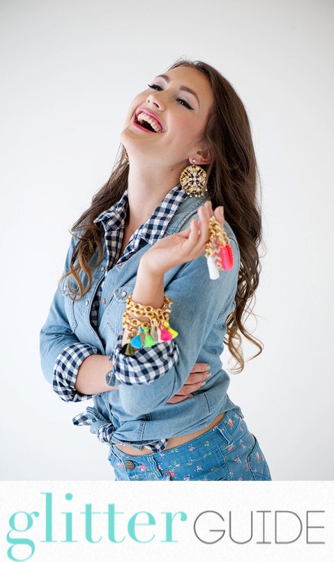 Tassel bfrend gold chain Bracelet- NEON green & blue