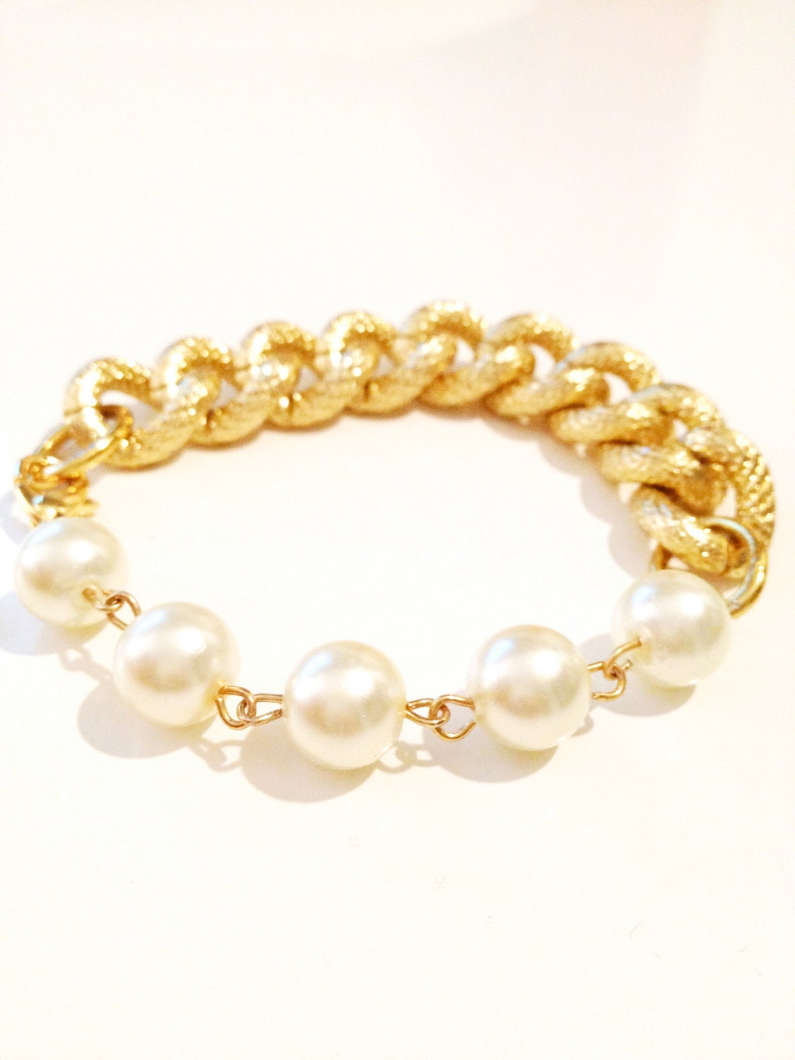 COCO bfrend Bracelet- Gold Chunky Chain with Large Pearls