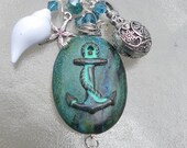 Nautical Necklace Starfish Seashell Beach Green Blue Necklace
