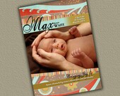 Unique baby announcement, colorful birth announcement, Modern Swirls, Printed or Printable Digital DIY