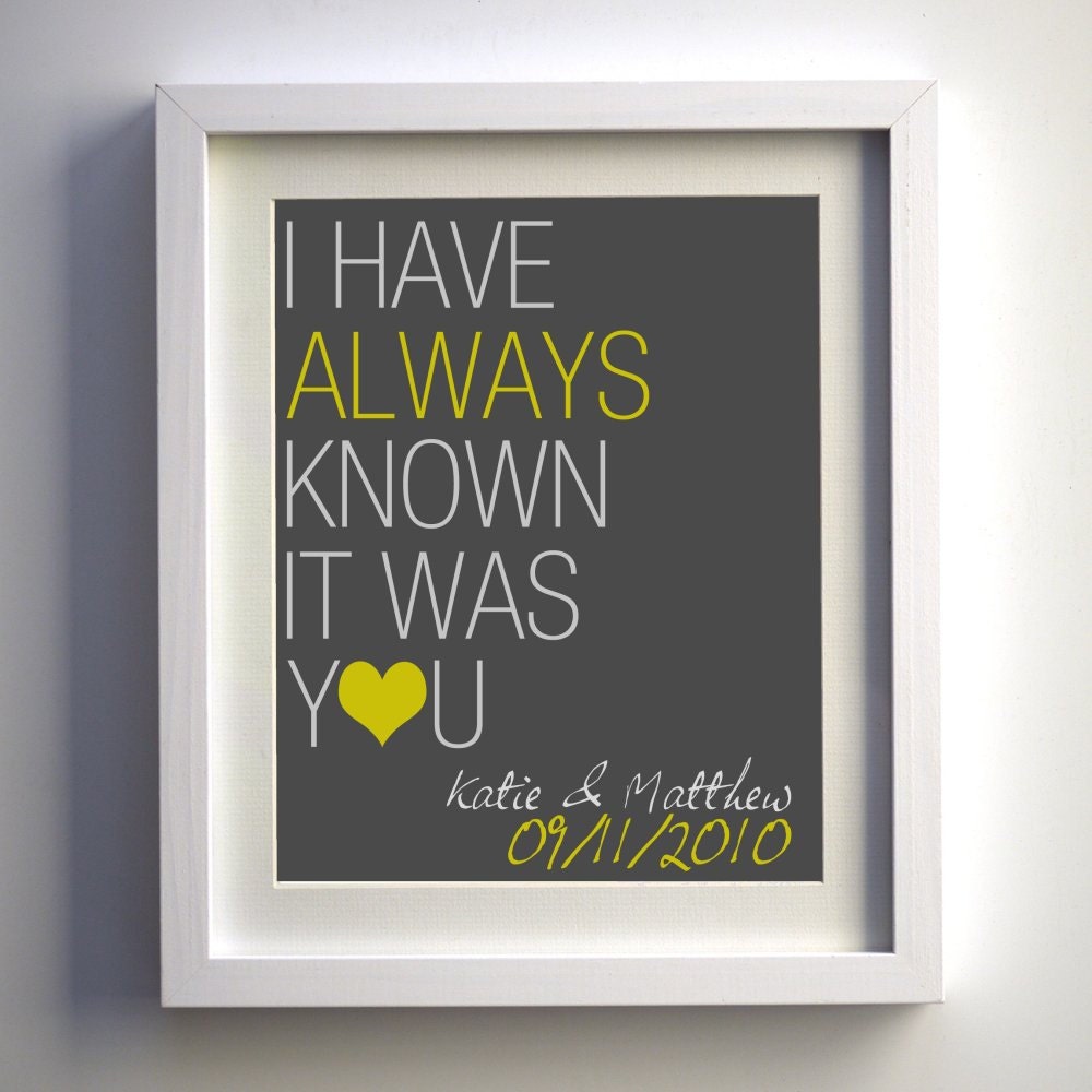 Printable Custom Wedding Date Print - "I have always known it was you" 8x10