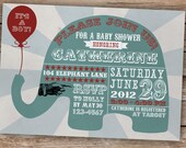 Printable Baby Shower or Birthday Invitation - Vintage Circus Theme Elephants