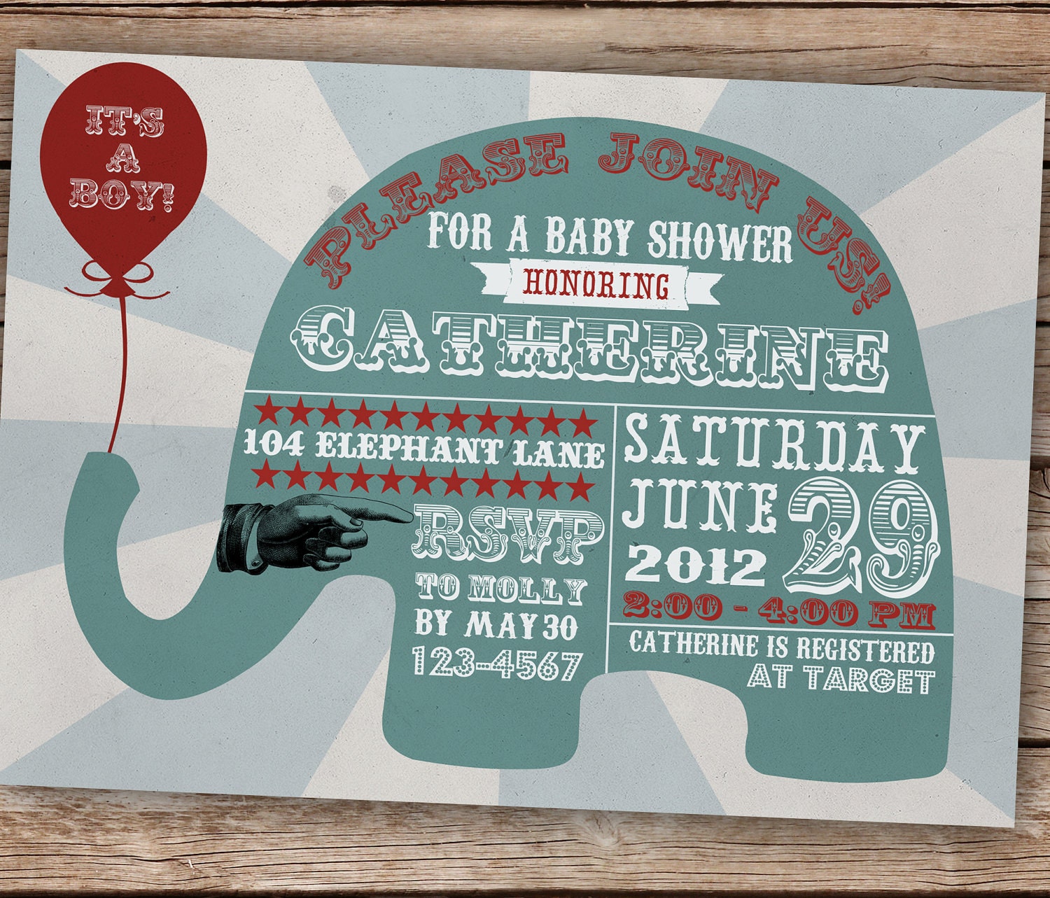 Printable Baby Shower or Birthday Invitation - Vintage Circus Theme Elephants