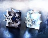 2 Miniature antique book - pendants - winter - snowflake