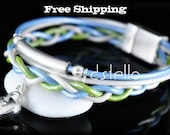Jewelry - Eco - Womens bracelet - Wrap leather - Silver color heart charm - Woman Gift - Pastel colors - Magnetic clasp - European design