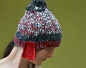 SALE hand knitted hat red felted earflaps,grey, dark and light unisex indian hat, warm winter hat beanie