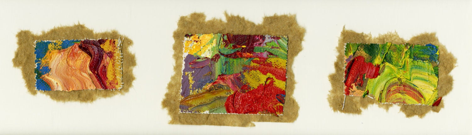 Fine Art ORIGINAL abstract thick oil painting. Montage of 3 small painting swatches. Art by Brandy Cattoor. Horizontal or vertical.