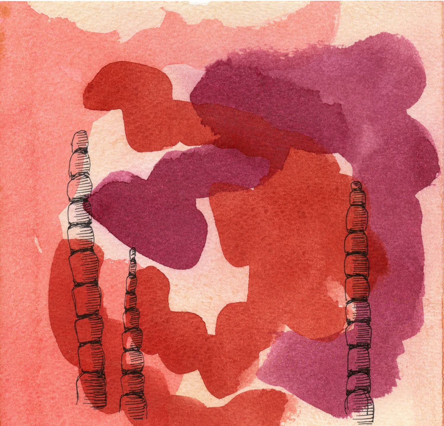 original watercolor painting abstract drawing on paper OOAK affordable gift for friends handmade home decor interior decoration red cherry