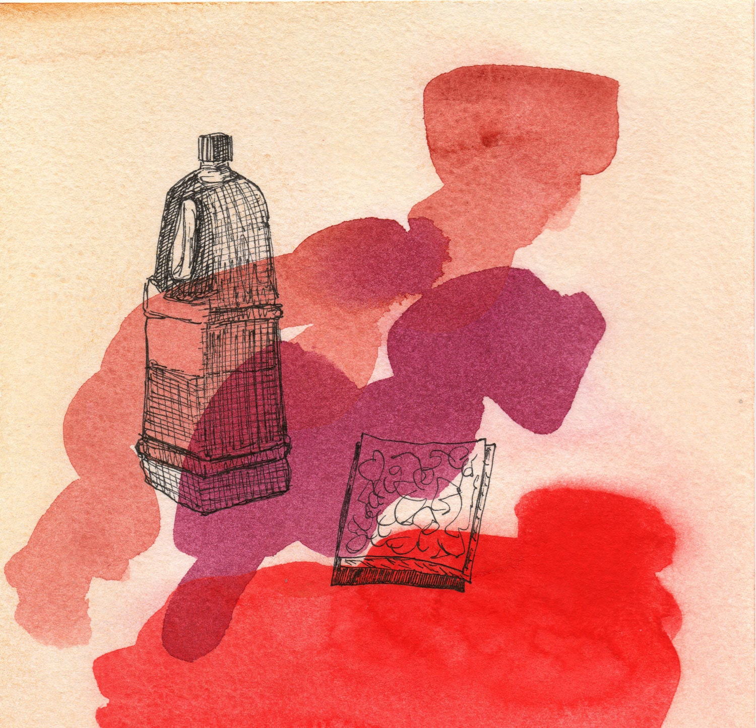 original watercolor painting abstract drawing on paper OOAK affordable gift for friends handmade home decor interior decoration red cherry
