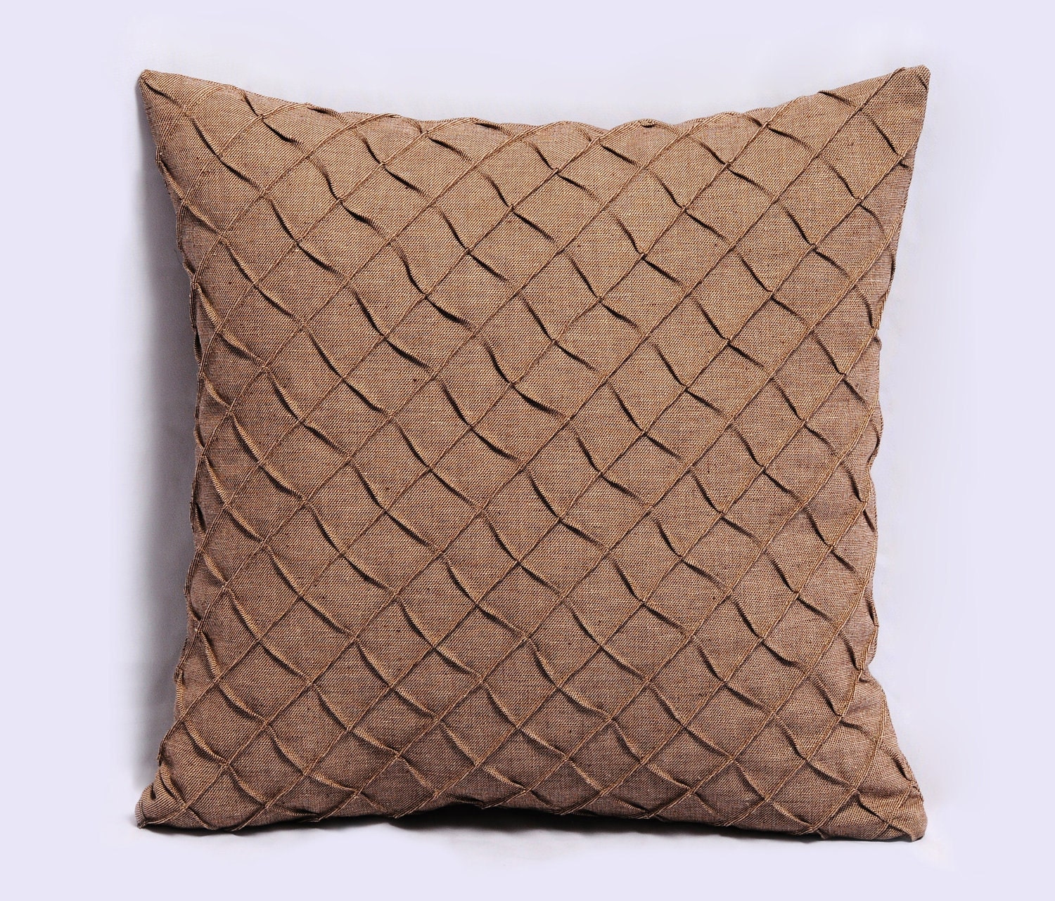 Brown Pillow Cover - Coffee Brown Pleated Pillow, Wave Pleats, 16x16 inches, Textured pillow, Accent pillow, Brown Throw Pillow