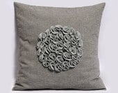 Flower Pillow Cover - Floral Gray - Grey cotton, Felt - Pillow 18x18, 3D Design Pillow, Modern Cushion, Made to Order by Pillowation