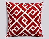 Red and white pillow cover - Greek Key Neo - Decorative pillow, Christmas Pillow, 18x18 pillows, geometric design, Made to Order - Pillowation