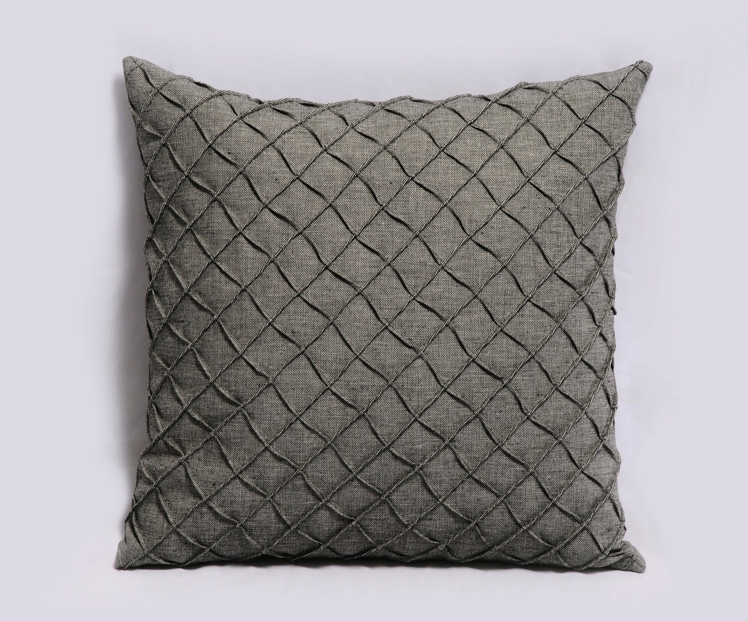 Decorative Gray Pillow - Throw pillow - Pleated dark grey cotton, Wave Pleats, 16x16 inches, Contemporary, Decorative Cushion, Made To Order