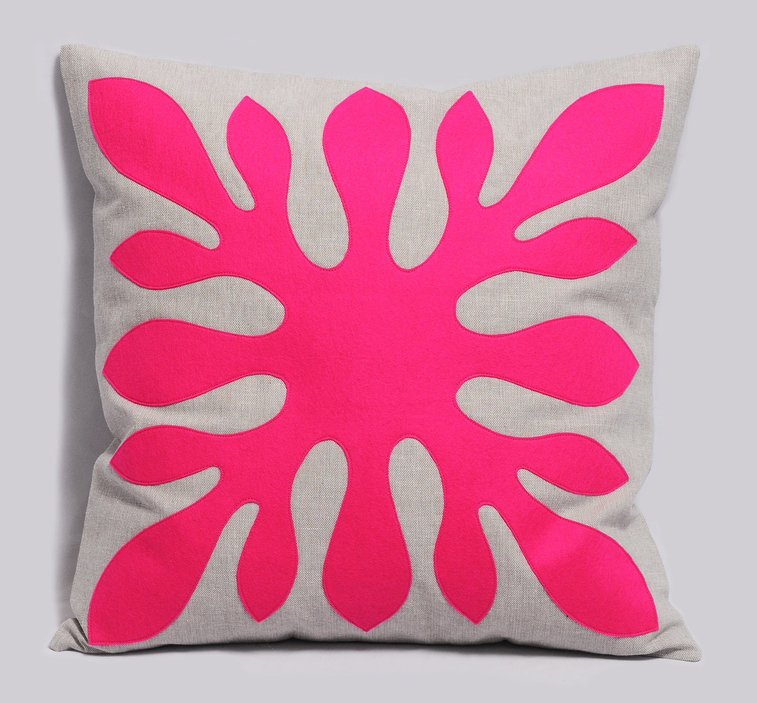 Decorative Hawaiian Pillow Cover neon pink and light gray - ALOHA - 18x18 inches, Hawaii Pillow, Modern Contemporary Pillow, Made To Order