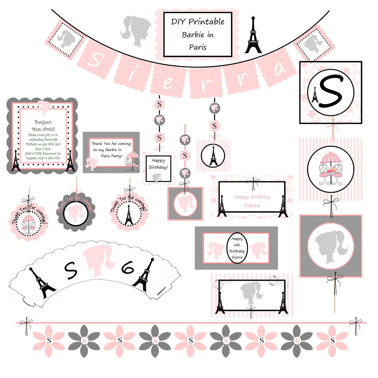 Barbie in Paris birthday or for baby shower, DIY PRINTABLE