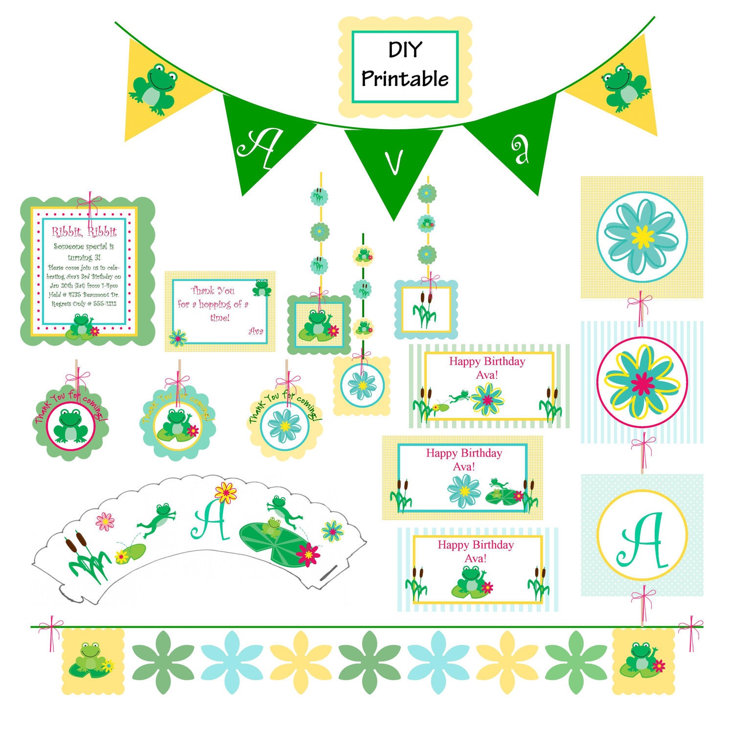 Frog Birthday Party Decorations, DIY Printable Il_570xn