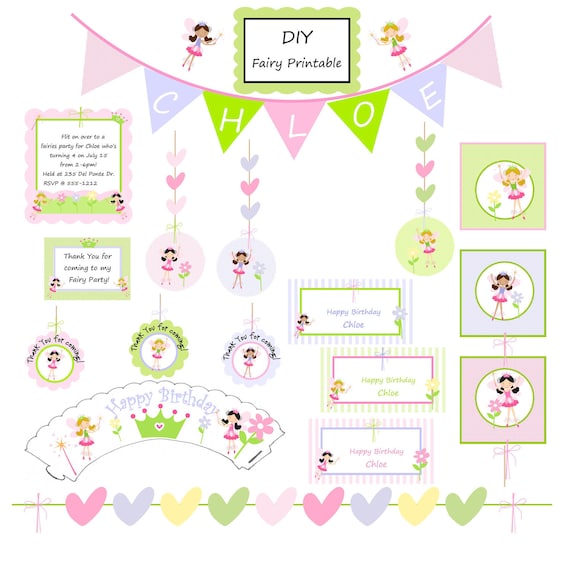 Fairy Garden Birthday Decorations, garden fairies invitation and more, DIY Printable Il_570xn