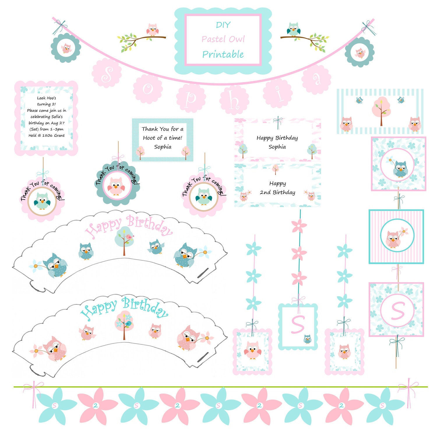 DIY Printable Pastel Owl Party Decorations for birthdays or baby shower Il_570xn