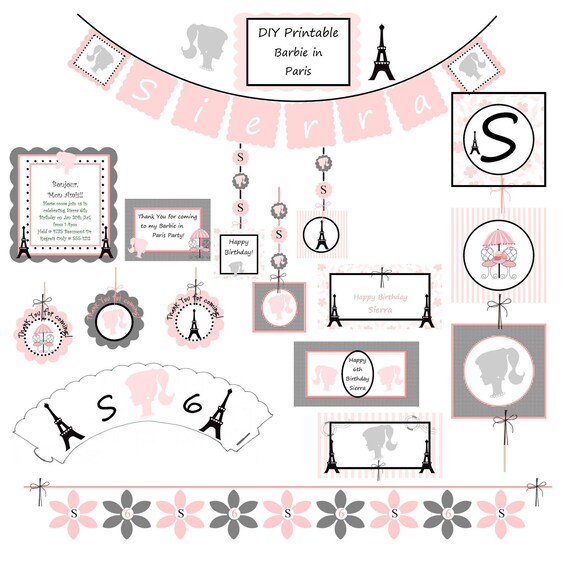 Barbie in Paris birthday or for baby shower, DIY PRINTABLE Il_570xn