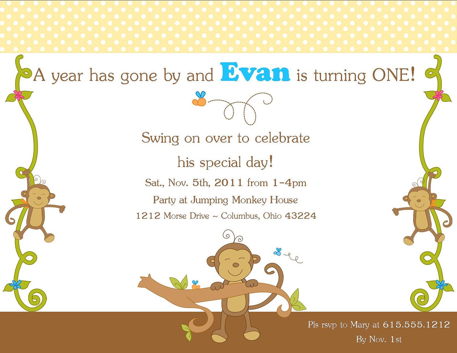 Monkey Invitation for birthday boy or baby shower, DIY PRINTABLE 5x7 Il_570xn