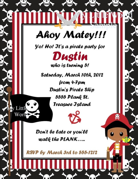 PIRATE INVITATION - DIY Printable 4.25"x5.5" Il_570xn
