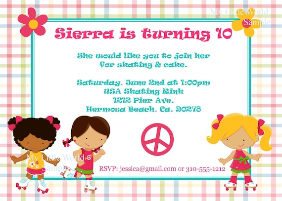 Roller Skating Birthday Invitation - DIY Printable 4x6 or 5x7 Il_570xn