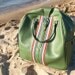 ROOMY VINTAGE AVOCADO Green Luggage Travel Bag // Mid Century Retro Luggage // 1960s Striped Travel Bag // Vintage Carry on Bag