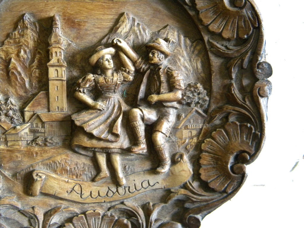 Wall Plaque Folk Couple Dancing in Austria Faux Wood