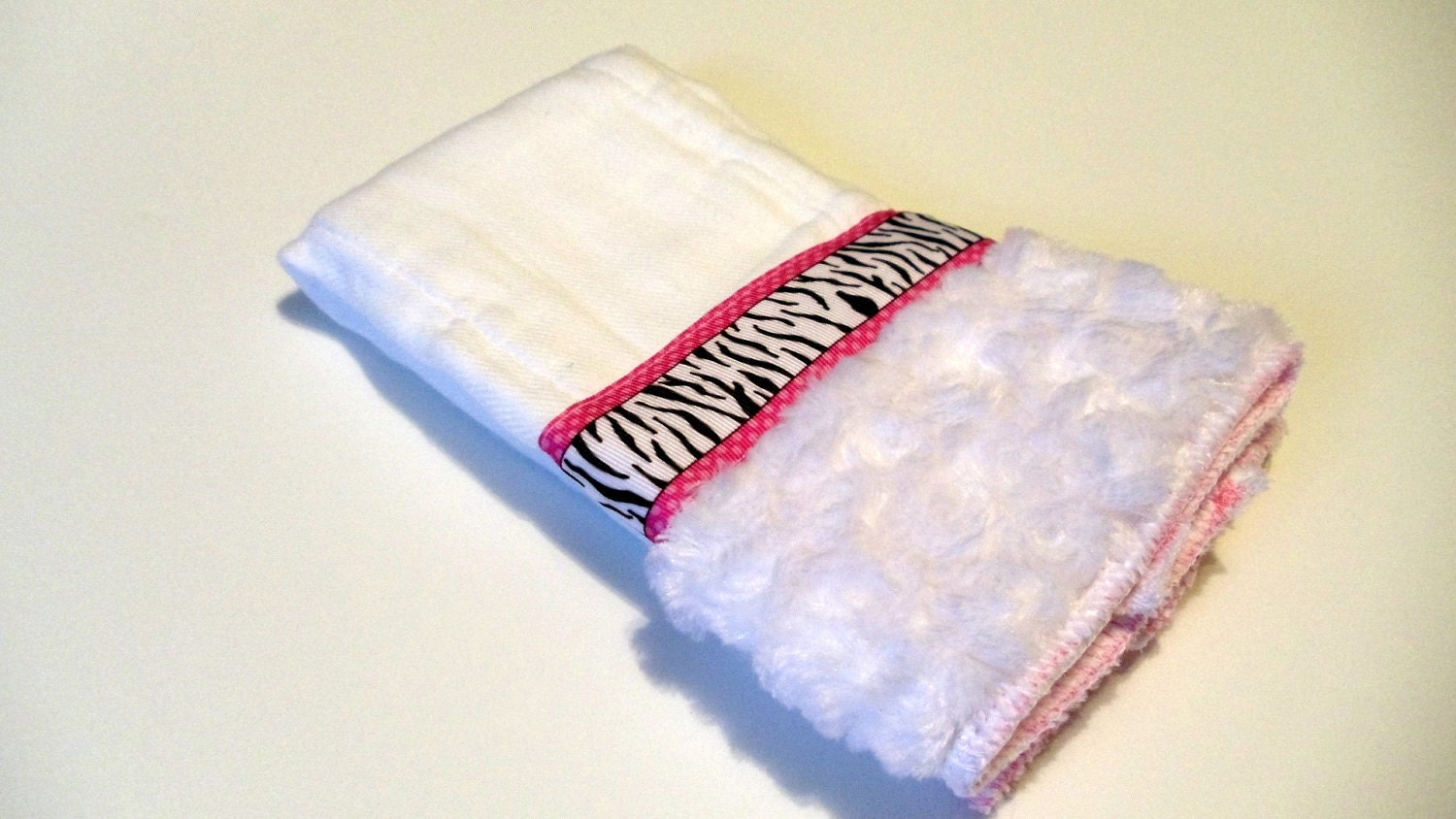 Baby Burp Cloth- Hot Pink Zebra with White Minky Swirl  Fur