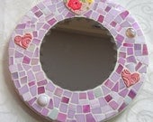 Lovely Shabby Chic Round Pink Mosaic Mirror - Stained Glass  - Hearts