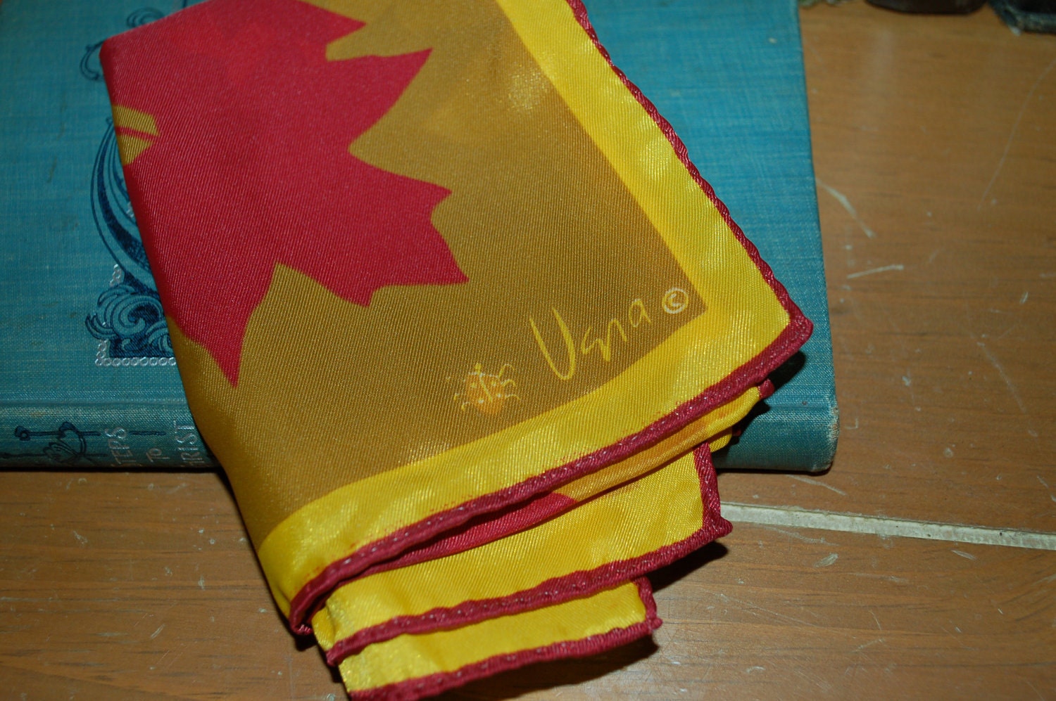 Vintage Vera Scarf New Gold Burgundy Red Wine Yellow Hand Rolled