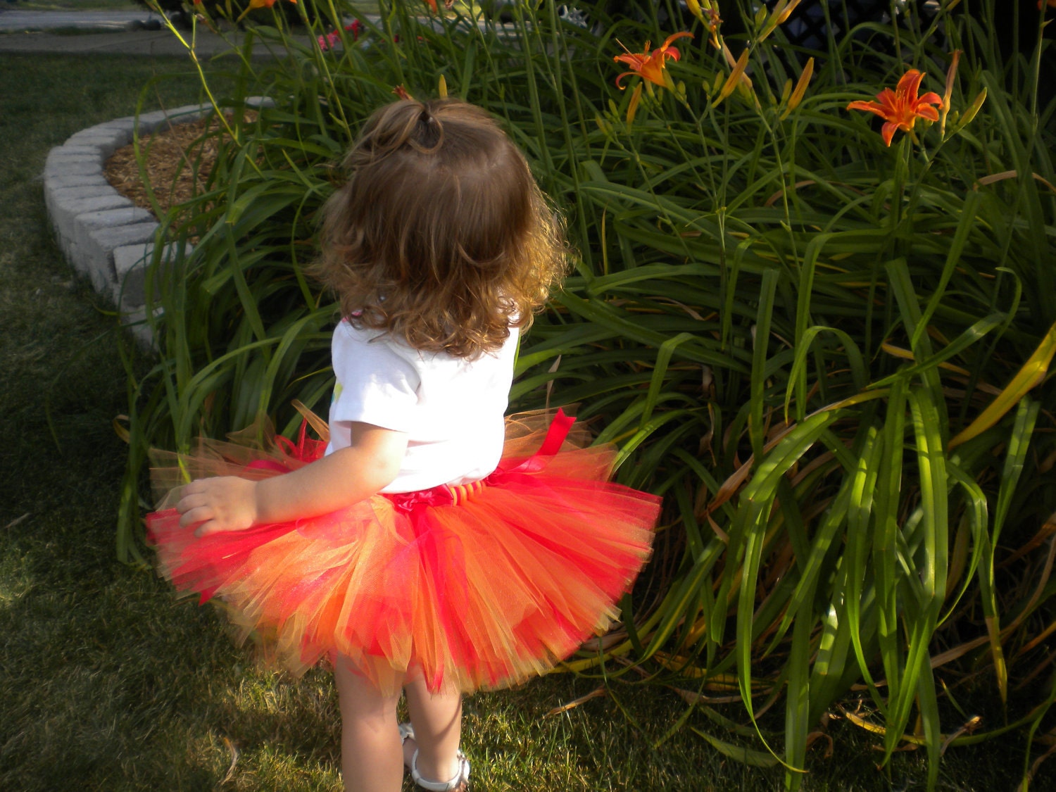 Tutu Red, Orange, and Yellow LITTLE HOTTIE with Red Satin Bows and Ribbons for baby and toddler girls