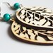 Cutout Wood Earrings. Bohemian Nature Inspired. Woodland Leaf Turquoise Bead. Wooden Jewelry.