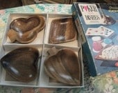 Vintage Hand Carved Acacia Wood Poker Mini Serving Trays circa 1950s in Original Box ONLY 10 USD