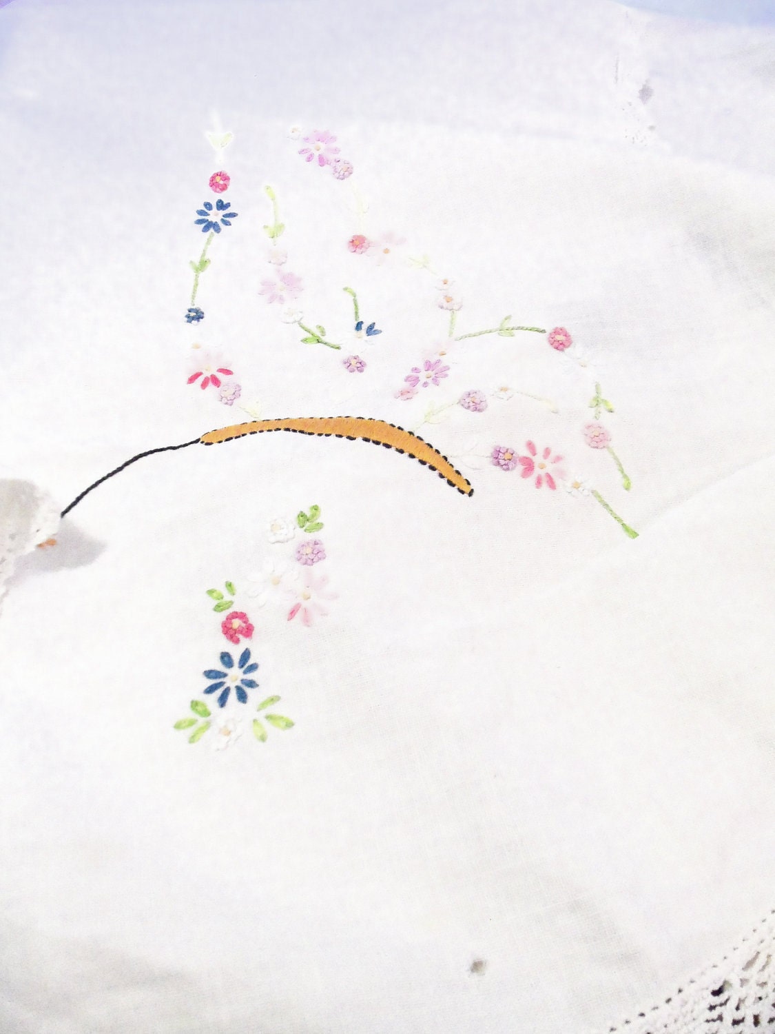 Antique Victorian Edwardian Art Deco Art Nouveau Hand Embroidered Cotton Piano Mantle Scarf Shawl Only 5 USD