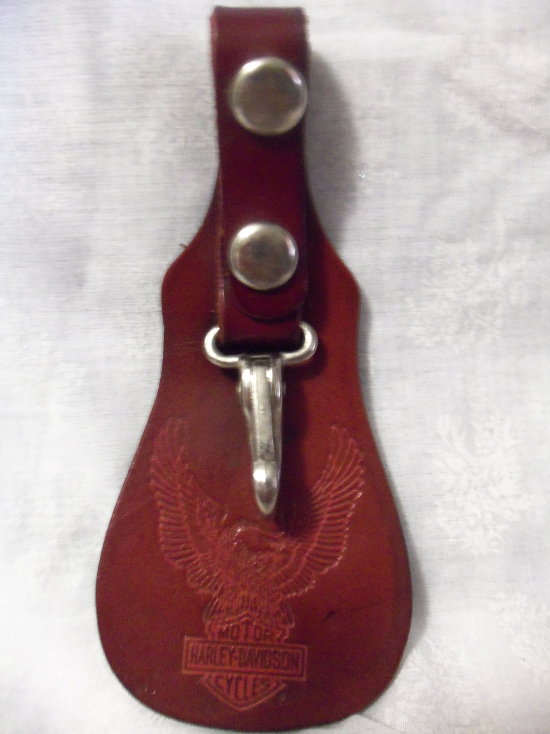 Vintage Harley Davidson Leather Key Fob Key Chain Clip with 2 snap Adjustments to wear on Belt ONLY 15 USD