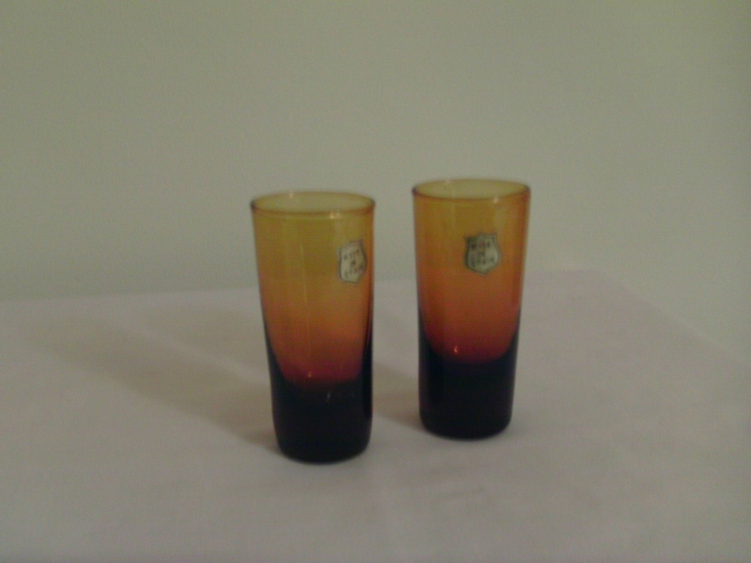 SALE 1/3 Off Tall Amber Vintage Shot Glasses brought back from Spain in 1956 SALE 1/3 Off Tall Amber Vintage Shot Glasses brought back from Spain in 1956